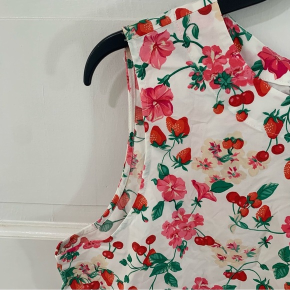 Ann Taylor NWT Strawberry Cherry Print Bow Back Ruffle Sleeveless Top Size XL P - Picture 2 of 11